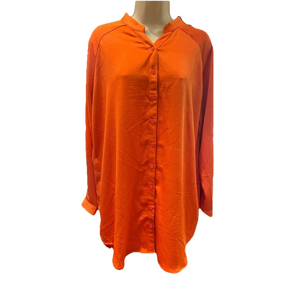 Ellison Womens Orange Button Down Satin Tunic Top NWT Long Sleeve Sz M